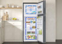 The Samsung 396L Refrigerator with Twin Cooling Technology combines style, performance, and advanced features to enhance your kitchen. With Twin Cooling Plus™ technology, it maintains separate cooling systems for the fridge and freezer, ensuring optimal freshness without odor mixing. The 5-in-1 Convertible feature offers flexible storage, allowing you to switch between five modes to suit your needs. It’s energy-efficient with AI Energy Mode, saving up to 10% on energy bills, and can be controlled remotely via the SmartThings app. Its sleek design features recessed handles and a premium Real Stainless finish, while additional features like Power Cool, Power Freeze, and SmartThings lighting enhance convenience. Ideal for modern homes, it’s equipped with a digital inverter compressor, offering reliable, long-lasting performance with a 20-year warranty. Samsung Refrigerator Price in Nepal [Updated 2025]